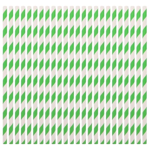 100 pitillos de papel verde con rayas biodegradables miniatura 1