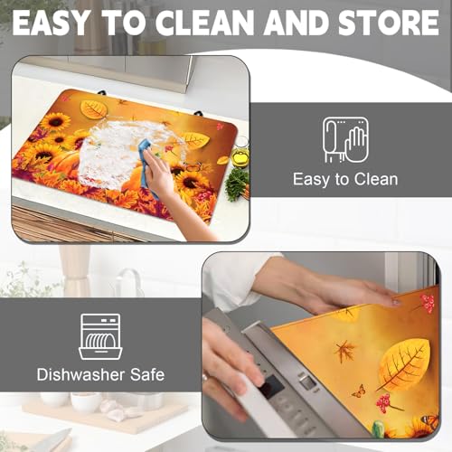 Image of Fall Stove Top Cover for Electric Stove 28 inchx 20 inch, Pumpkin Leaves Heat Resistant Glass Top Stove Cover Protector, Glass Cooktop Covers, Kitchen Flat Electric Stove Top Covers