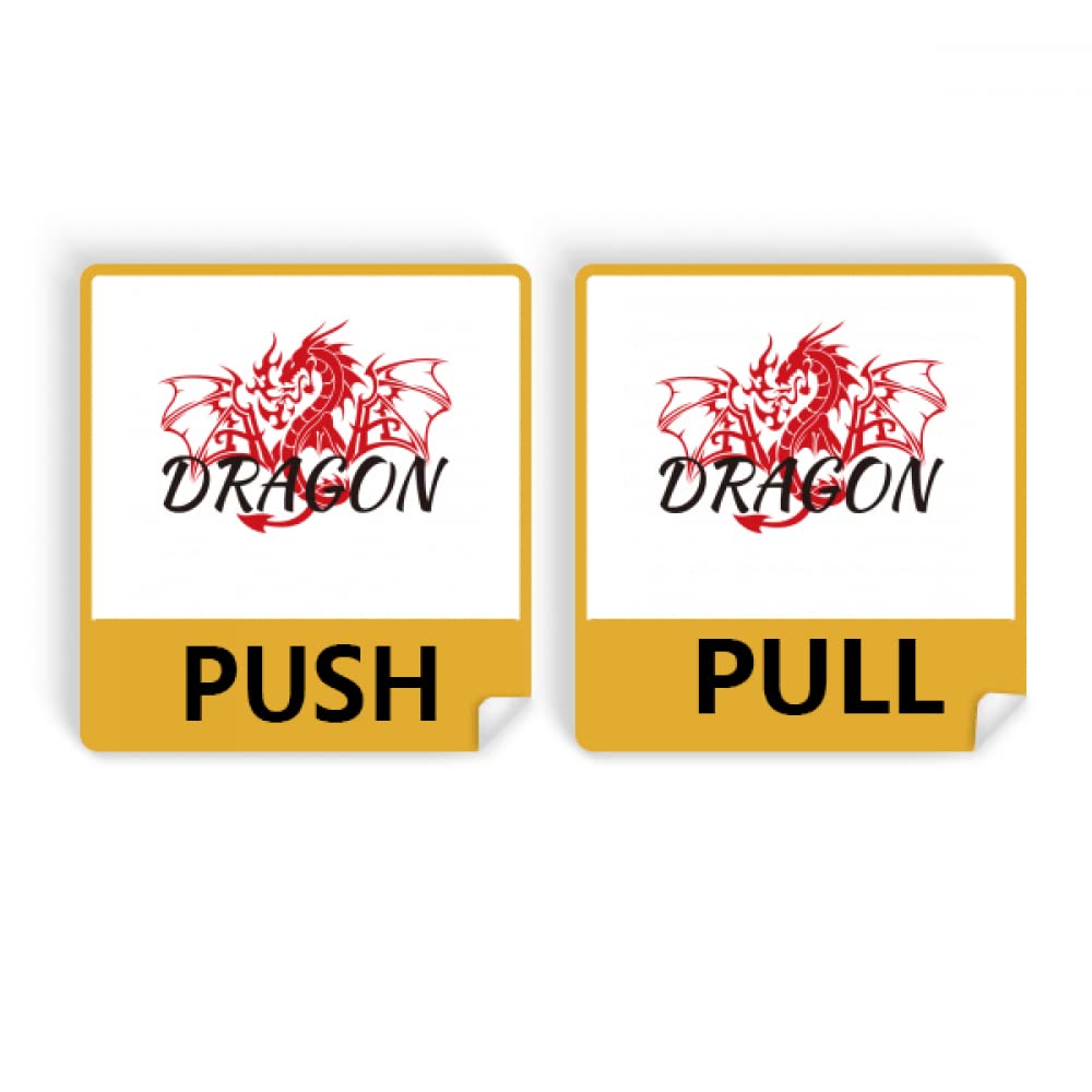 Dragon Animal Myth Wings East West Push Pull Door Sign Vinyl Stickers Shop