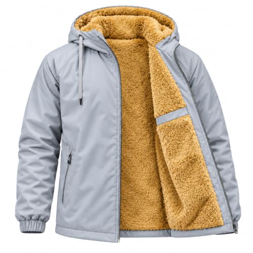 Image of Men's Winter Hooded Jacket with Sherpa Lining, Zip Pockets & Warm Fit