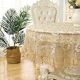 Gold Tablecloth Lace Macrame Vintage Tablecloth Shabby Chic Embroidered Round Table Cover for Kitchen Dining-Room Summer Holiday Outdoor Picnic