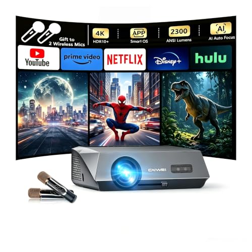 Smart Karaoke Projector with 2 Wireless Mics, 2300ANSI Daytime 4K Projector