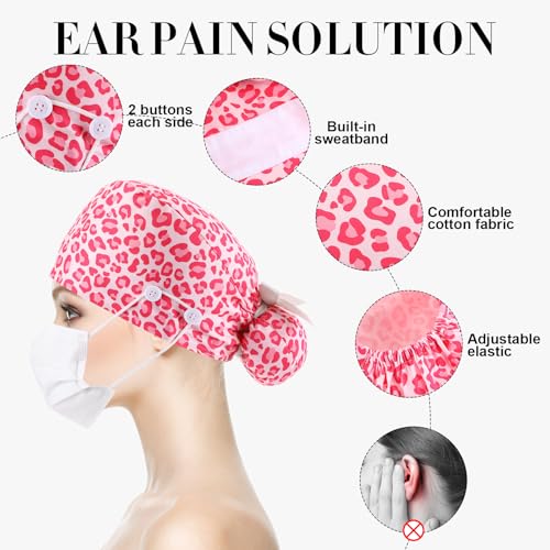 Image of Unittype 4 Pcs Nurse Caps for Women Nursing Working Caps with Button and Sweatband Adjustable Elastic Scrub Hats for Dentist