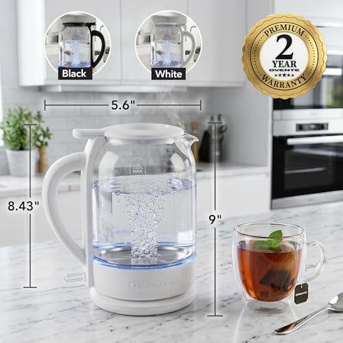 Image of OVENTE 1.5L Glass Electric Kettle Water Boiler, White KG516W