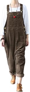 Women Casual Corduroy Bib Overalls Loose Fit Adjustable Straps Jumpsuit