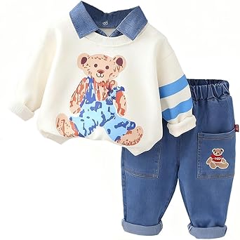 Spring Fall Baby Boys Clothing Cartoon Hoodies+Jeans Toddler Infant Casual Two piece Sets