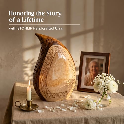 Image of Wooden Teardrop Urns for Human Ashes - 80 lb Black Thunderstorm Pattern Cremation Urn, Decorative Burial Container for Ashes Adult Male or Female Memorial Display