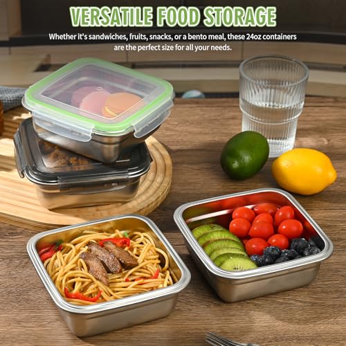 Image of 2 Pack Sandwich Containers, 24oz Stainless Steel Sandwich Box with Airtight Lids, BPA-Free, Dishwasher Safe, Durable & Reusable Metal Meal Prep Lunch Boxes for Fruits, Snacks, Bento (Green)