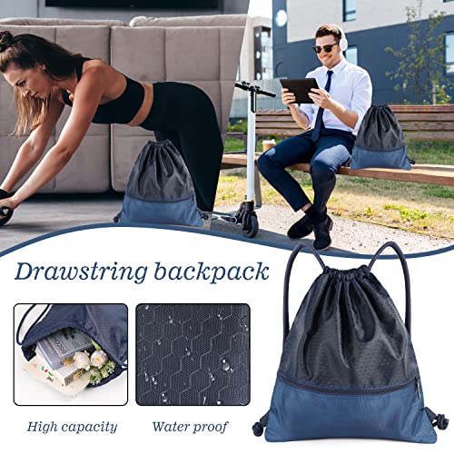 Image of Drawstring Backpack Bag, Waterproof Draw String Back Sack with Zip Pocket, Gym Drawstring Bags Swim Bag for Men Women