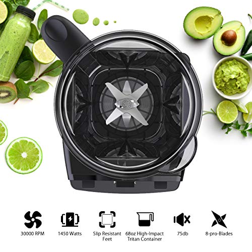 homgeek Blender Smoothie Blender, 1450W High Speed Professional Countertop Blender for Shakes and Smoothies 30000 RPM, Built-in Pulse& 10-speeds Control, 68 Oz Dishwasher Tritan Jar - Thumbnail 3