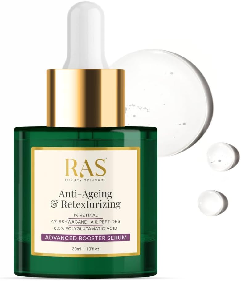 Anti-Aging & Retexturizing Advanced Booster Serum for Youthful Skin with 1% Retinal, 4% Ashwagandha & 0.5% Polyglutamic Acid | Reduces Signs of Aging, Wrinkles & Fine Lines, 30 ml