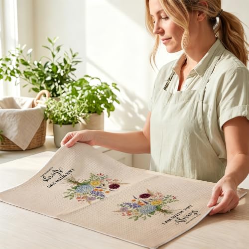 Image of 2Pcs Bible Christian Kitchen Towels Inspirational Christian Gifts for Women | Floral Waffle Weave Absorbent Hand Cloth Tea Towel for Kitchen Bathroom Decor, Christian Gifts for Mom Women 24x14 Inch