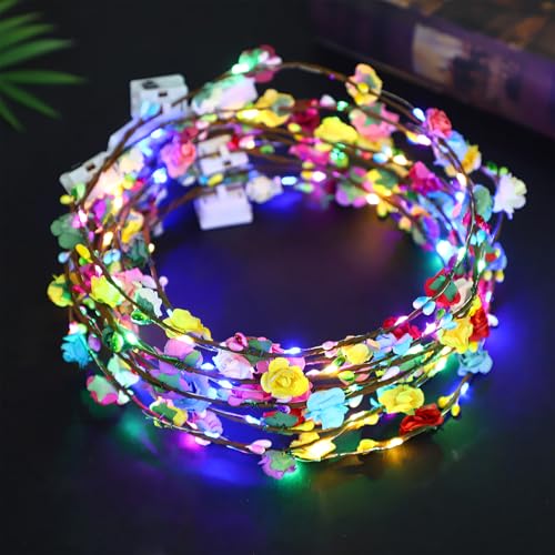 Lotnery 6PCS LED Flower Headbands Light Up Flashing Festival Headpiece with Flowers for Women Girls Wedding Halloween Christmas Party Decorations