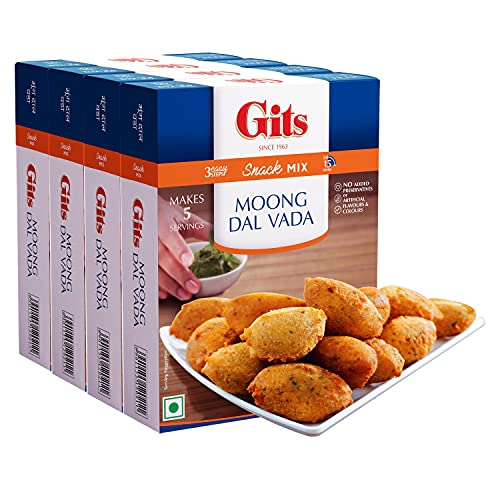 Image of Gits Instant Moong Dal Vada Snack Mix, Makes 24 per Pack, Pure Veg, 800g (Pack of 4 X 200g Each)
