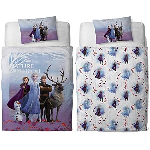 Frozen 2 Disney Magical Single Polycotton Duvet Cover | Officially Licensed Reversible Bedding Olaf, Anna, Elsa, Kristoff and Sven Design with Matching Pillowcase Cover