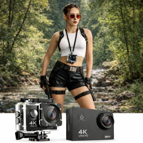 Image of 4K Action Camera 16mp (with Accessories) - WiFi, Memory Card Support, 170� Wide Angle, Vlog-Ready, Perfect for Travel, Vlogging & YouTube (Classic Matte Black)