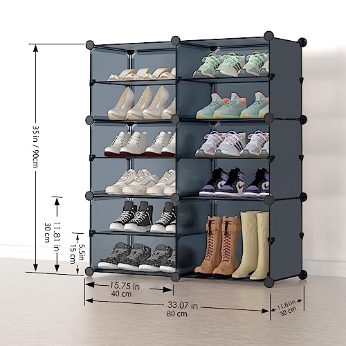 Unzipe Shoe Rack Cabinet, 6 Tier Shoe Storage Organizer For Entryway 24 Pair Plastic Shoe Shelves Diy Freestanding Shoe Tower Rack For Closet Bedroom Hallway, Portable Storage Cubes With Doors,Grey #TOP5