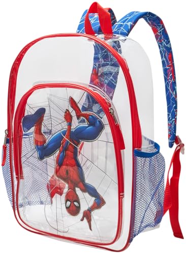 Fast Forward Spiderman Backpack - Water Resistant Clear Backpack for Kids School Bag with Padded Straps and Side Pockets Size One Size Blue Spiderman