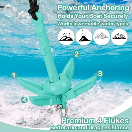 Image of Lounsweer 2 Pack 1.5 /3.5 lb Marine Kayak Anchor Kit Folding Grapnel Anchor Kit Boat Kayak Fishing Accessories for Small Boats Kayaks Canoe Paddle Boards