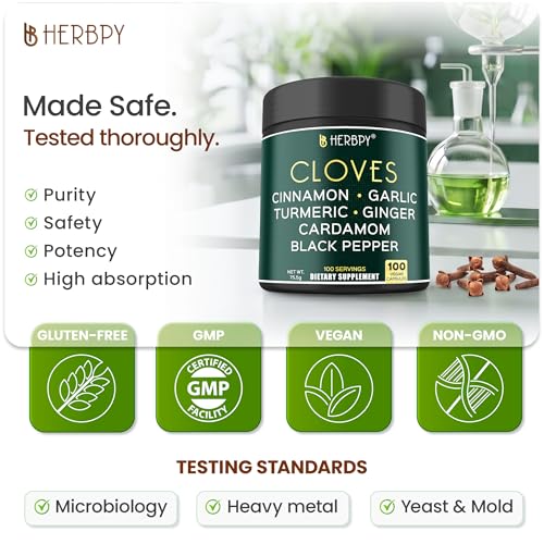 Herbpy 7in1 Clove Supplement 500mg, Support Digestion, Immune, Heart Health | Rich in Vitamins & Minerals, with Ceylon Cinnamon, Turmeric, Ginger, Cardamom, Garlic & Pepper, 100 Vegan Capsules - Image 6