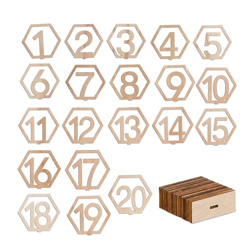 Relaxdays Tischnummern Hochzeit, Zahlen 1–20, HBT: 10x11x2,5 cm, Feste u. Gastronomie, Tischnummernschilder Holz, Natur Relaxdays Tischnummern Hochzeit, Zahlen 1–20, HBT: 10x11x2,5 cm, Feste u. Gastronomie, Tischnummernschilder Holz, Natur