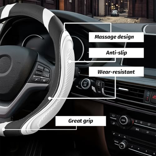 Image of Osilly 15 Inch Car Leather Steering Wheel Cover, Automotive Accessories Elastic Breathable Anti-Slip Soft Wheel Protector Fits Men and Women, Suitable for SUVs, Trucks, Vehicles and RVs (White)