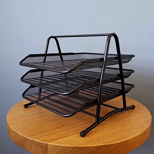 D.RECT 7610 Metalen opbergvakken, bureau-organizer voor documenten, 3 laden, brievenbakje, A4-organizer, mesh… - Afbeelding 7