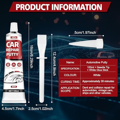 Miioto 100ml Auto Spachtelmasse, Kunststoff Spachtelmasse, Kfz Spachtelmasse, Spachtelmasse Auto Ideal für Kfz Automobile Andere Restaurierungen bei Dellen Beulen, Weiß (Verbesserte Version)