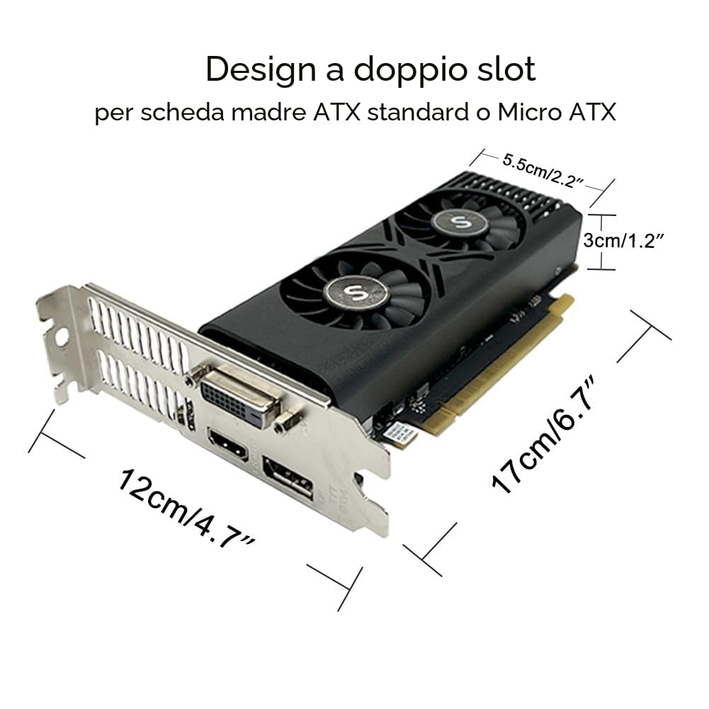 GTX 1050 Scheda Grafica per PC, 4GB GDDR5 128-bit, HDMI DisplayPort DVI-D, Computer GPU, Scheda video per giochi, PCI Express x16, DirectX 12