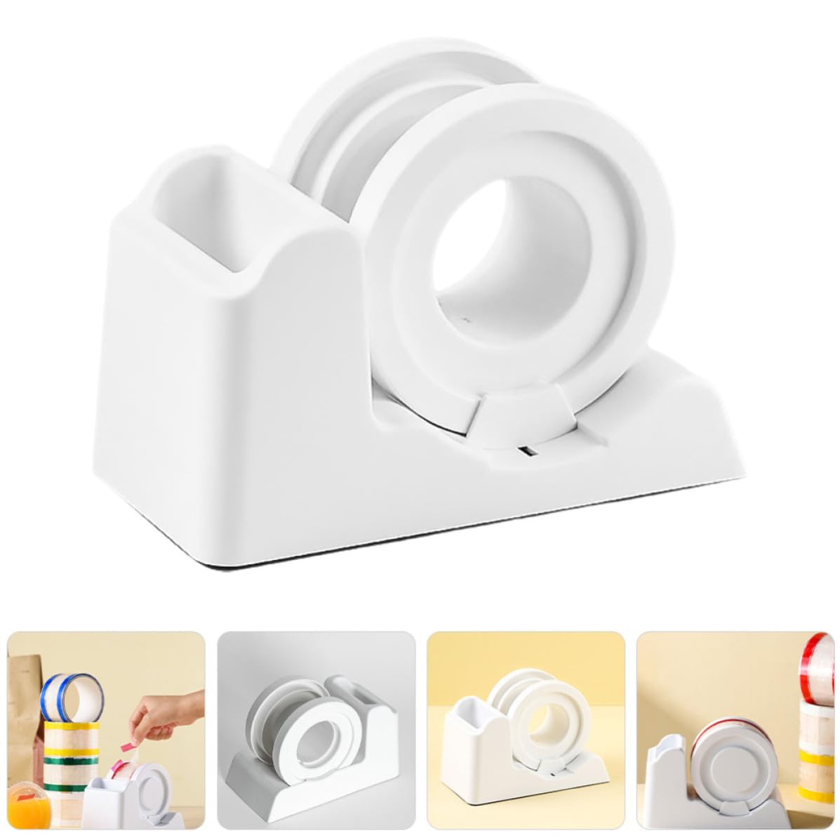 Dispenser da Scrivania in Plastica per Nastro Adesivo Bianco | Design Semplice e Moderno, Uso Pratico e Comodo, Formato da Tavolo per Ufficio