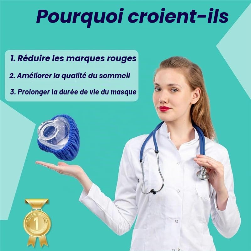 Lot de 8 housses de coussin lavables - Respirantes - Réduisent la pression nasale - - Doublure pour le confort du sommeil - Accessoires de masque lavables en machine