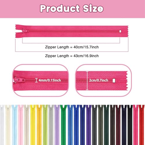 Image of Zippers, DOITEM 48 pcs 40cm /16 Inch Multicolor Nylon Coil Zippers for Sewing and Crafts 24 Colors