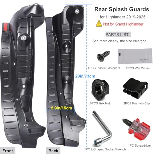 Image of Mudguards Fit for Toyota Highlander 2020-2025, Rear Mud Flaps Rear Fender Cover Rear Splash Guards Mudflaps Mud Guard Set Compatible with 2021 2022 2023 2024 Toyota Highlander