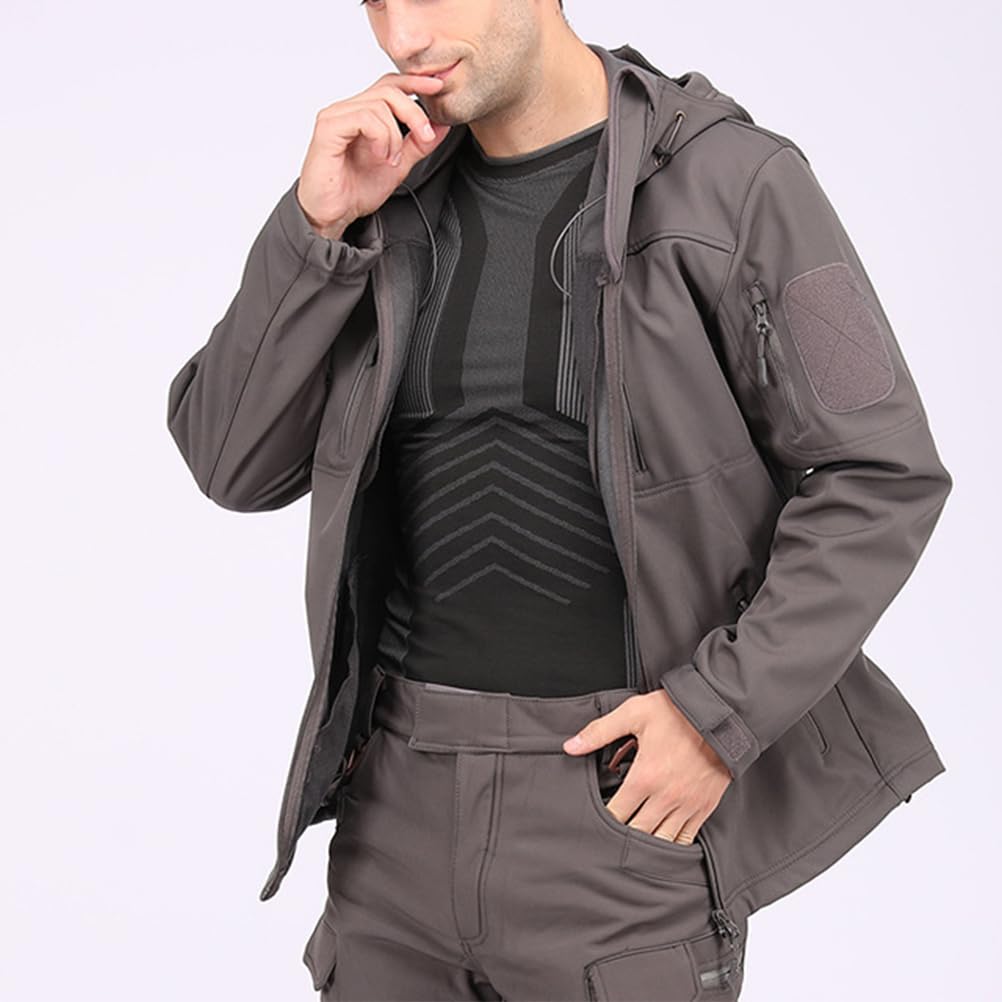 GUOCU Militar Táctica Chaqueta para Hombre Chaqueta Softshell de Camuflaje para Exteriores con Capucha Abrigo al Aire Libre Cortavientos con Bolsillos para Senderismo Montañismo Viajes