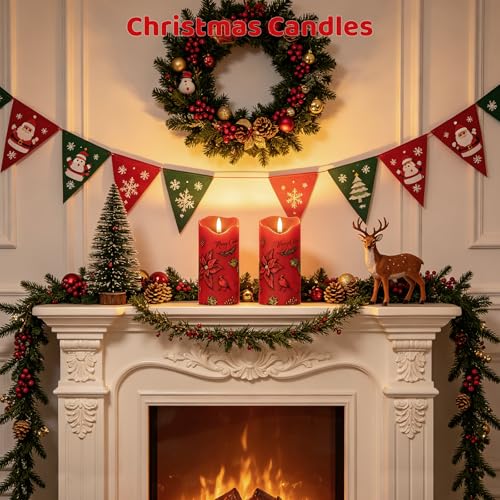 Image of Christmas Flameless Candles Set of 2, Poinsettia Candle with Remote & Timer