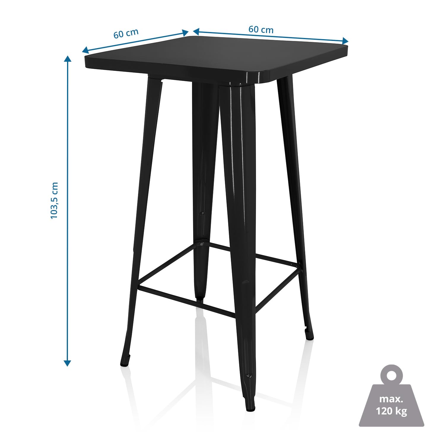 HJH Office 645060 Tavolo da Bar Metallo VANTAGGIO HIGH T Tavolo Alto Quadrato, Stile Industriale, Telaio in Acciaio Resistente, Nero