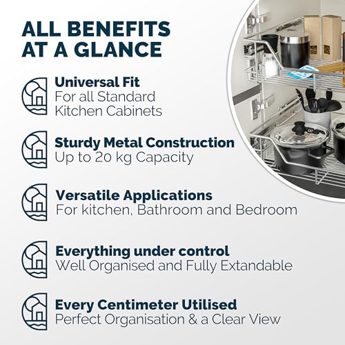 CASARIA® 3x Pull Out Telescopic Kitchen Drawer | For 40cm Units - 36cm Internal Cabinet Dimensions | Chrome-Plated | 20kg Load Capacity | Basket Shelf Organiser Storage Space Saving - Image 8