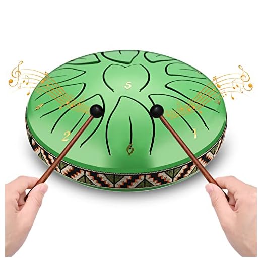 Ovshnrr Tambor de Lengüeta de Acero de 6 Pulgadas y 11 Tonos Tambores de Hendidura Instrumento de Percusión Handpan Tongue Drum con Bolsa de Viaje, par de mazos,púas de Dedo