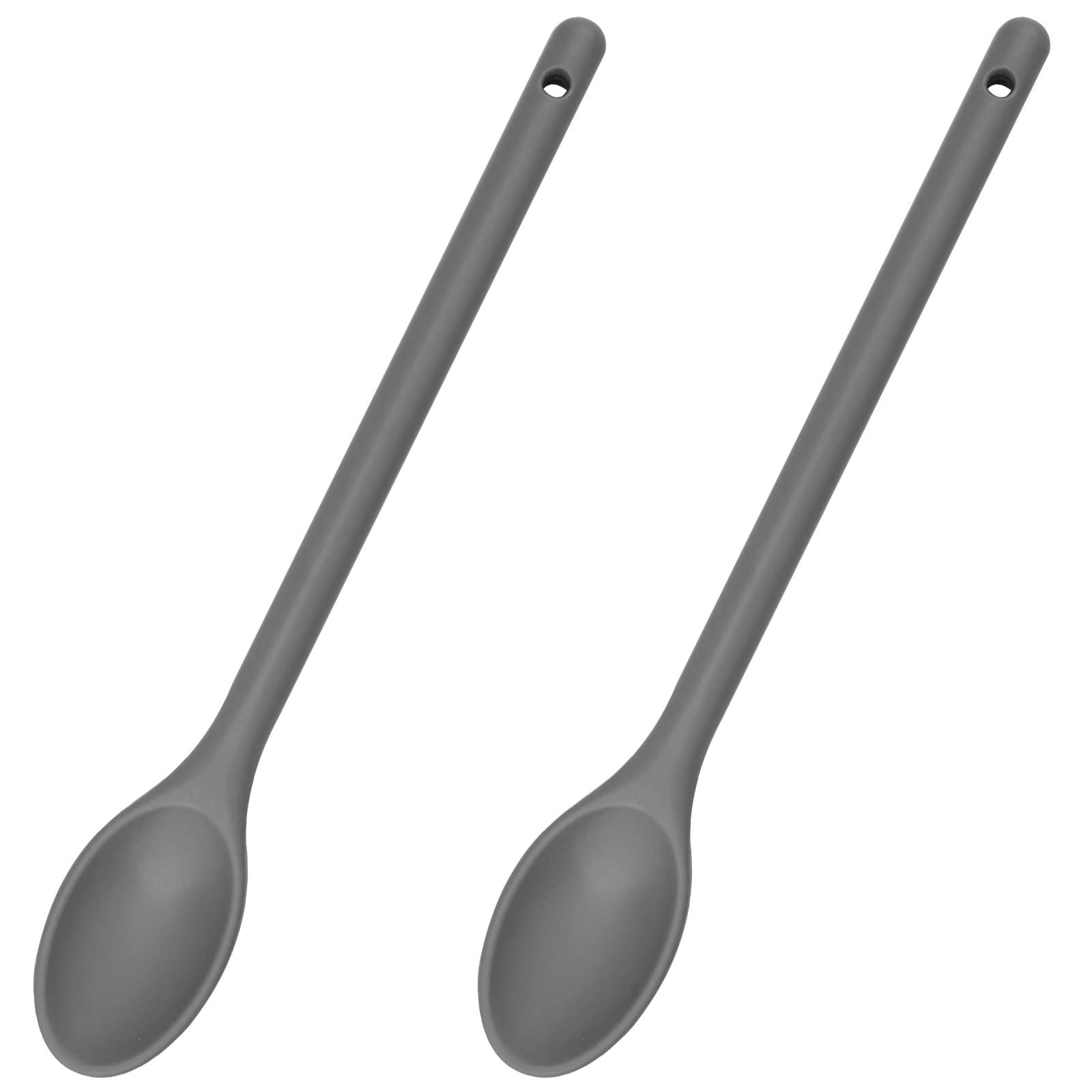 Honatrv Pack of 2 Silicone Spoons Cooking, Silicone Mixing Spoon, with Long Handle 30 cm, Cooking Spoon Silicone for Stirring, Scoop and Mixing, Kitchen Aid (Grey)