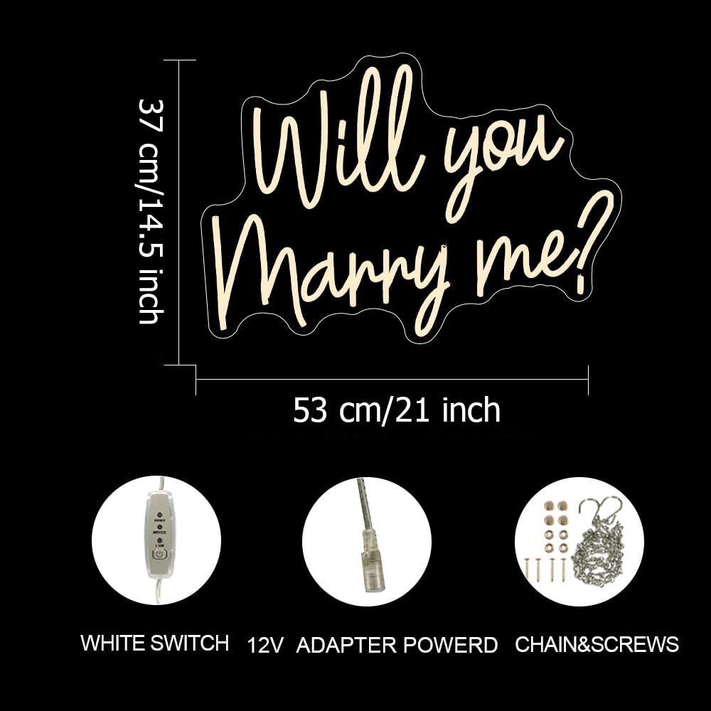 Neonschild mit Aufschrift "Will You Marry Me", groß, 53,3 x 37,8 cm, "Marry Me", leuchtende Buchstaben, LED-Neon-Schild für Antrag, Verlobung, Valentinstag, Party