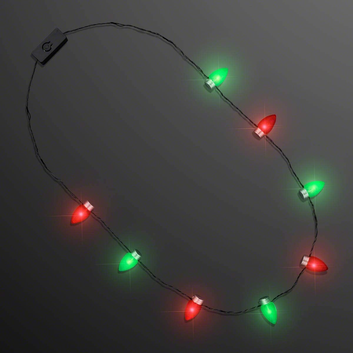 FlashingBlinkyLightsGreen and Red LED Light Up Christmas String Light Bulb Necklace