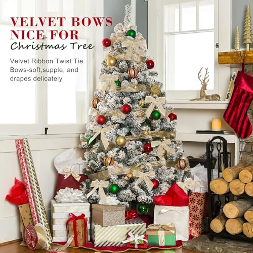 Utehilly 24 Pcs Champagne Small Velvet Christmas Bows for Christmas Tree, Wreath, Gift Wrapping, Crafts, Wedding, Party, Twist Tie Bows for Treat Bag Bakery Candy Bags, Home Decor 1" W,3.5 x 3.5 inch by Utehilly - Image 6