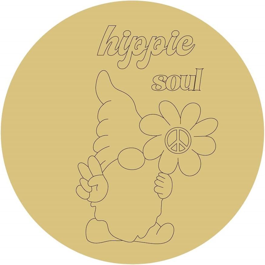 Hippie Gnome Design by Lines Cutout Unfinished Wood 60's Décor Door Hanger MDF Shape Canvas Style 1 Art 1 (18")