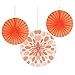 Creative Converting 3 Count Solid and Polka Dots Paper Fans, 12"/16", Sunkissed Orange
