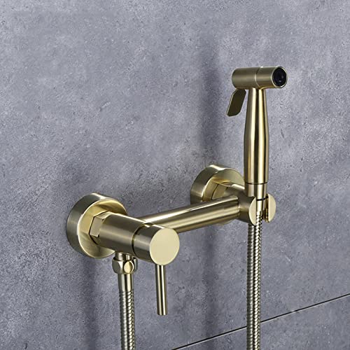 Mitigeur de douche de toilette doré avec kit pulvérisateur de bidet et tuyau pour WC