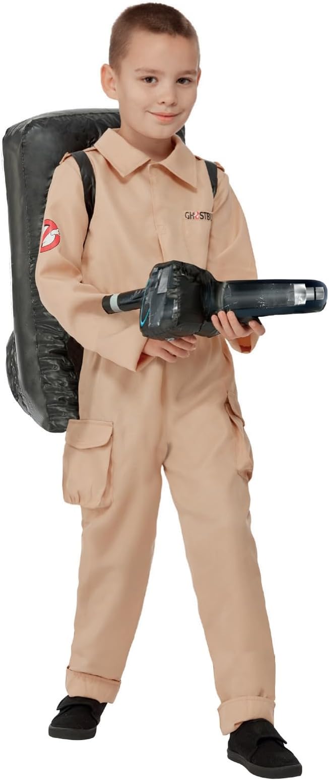 Ghostbusters Child’s Costume, Jumpsuit with Inflatable Backpack, Officially Licensed Boilersuit with Ghostbusters Logos, Perfect for Halloween and 80s-Themed Family Fancy Dress