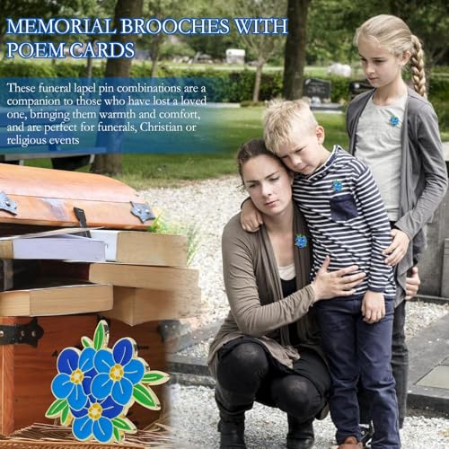 Image of Funeral Favors for Guest Memorial Pins Celebration of Life Decorations Lapel Pin Brooches Poem Cards White Organza Bags Gift Bag for Who Loss Loved One