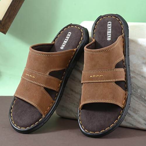 Image of Centrino Men's Slide Sandals | Multi-Strap Design with Cushioned Insole | Lightweight Comfortable Casual Footwear for Summer & Office Travel (9581)
