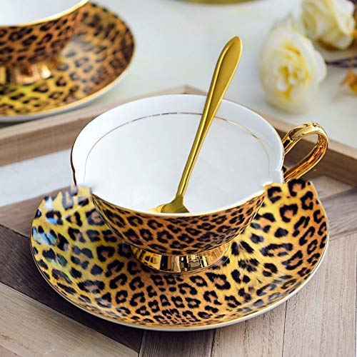 Tasse de café créative motif léopard et soucoupe pour thé fleuri au salon