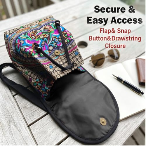 Image of Jursccu Embroidered Backpack Purse for Women Small Canvas Vintage Daypack